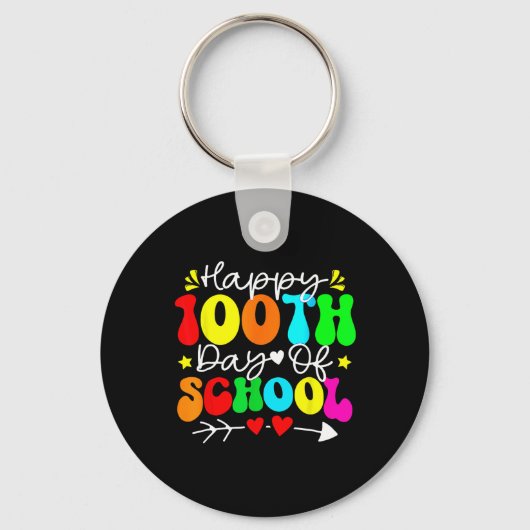 学校生活100日目の先生と子供たち、100日を迎えて幸せいっぱい! キーホルダー (正面)