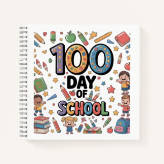 学校生活100日目の楽しいTシャツ | カラフルな子供服 & ギフト ノートブック