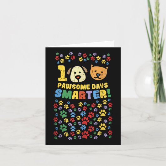 学校生活100日目のTシャツ 100 Pawsome賢い犬 カード (正面)