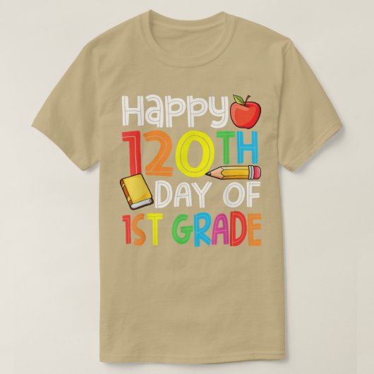 学校生活120日目 先生 子ども 幸せな120日 Tシャツ (デザイン正面)