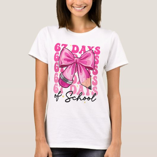 学校生活67日目 キュートなりぼん メッセージTシャツ 6 7 Tシャツ (正面)
