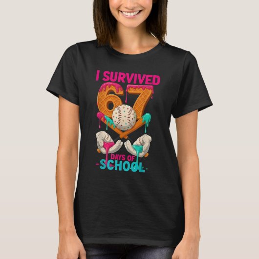 学校生活67日間を乗り切った アイスクリーム 六七 エム Tシャツ (正面)