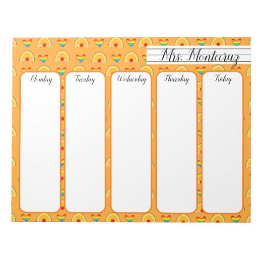 学校用品とレインボーハートパターン学校 ノートパッド (正面)