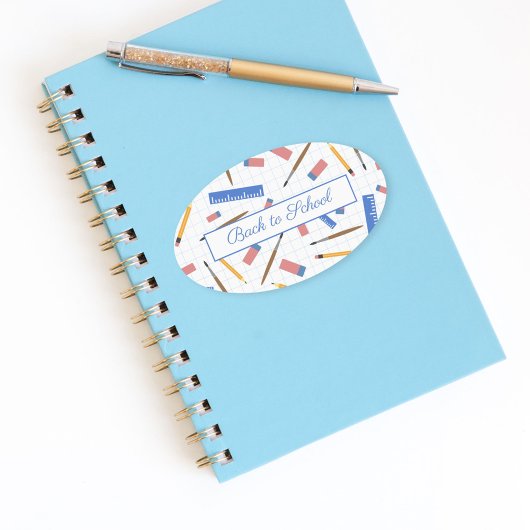 学校用品パターンステッカー 楕円形シール