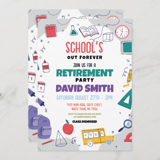 学校私たちの永遠の退職パーティー先生 招待状 (正面/裏面)