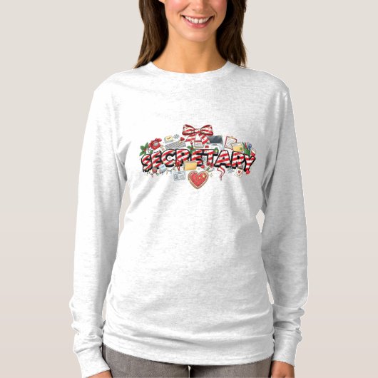 学校秘書のクリスマス長袖 Tシャツ (正面)