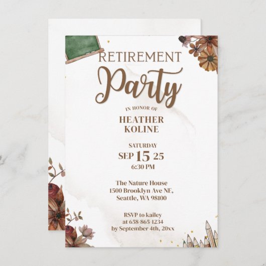 学校素朴先生退職パーティーテンプレート 招待状 (正面/裏面)