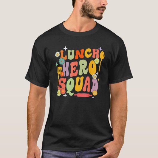 学校給食ヒーロースクーおもしろいドカフェテリア労働者Gr Tシャツ (正面)