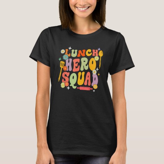 学校給食ヒーロースクーおもしろいドカフェテリア労働者Gr Tシャツ (正面)
