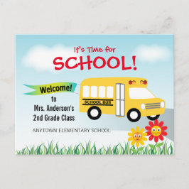 学校行きの時間だ新学期バス ポストカード