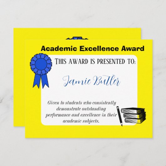 学校証明書賞学術先生 エンクロージャーカード (正面/裏面)