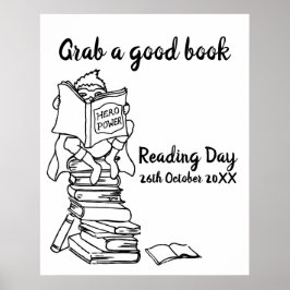 学校読の図書画の少年のヒーロー ポスター