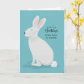 学校遠くに復活祭の挨拶ホワイトウサギ カード (黄色い花)