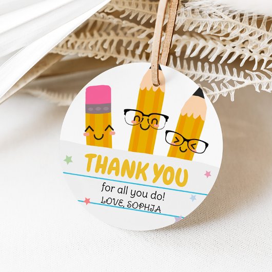 学校鉛筆先生感謝Thank You Round フェイバータグ
