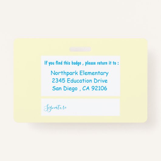 学校食堂の従業員フォトバッジ バッジ (裏面)