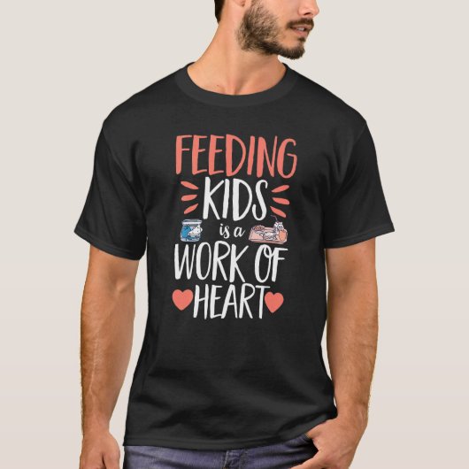 学校食堂ワーカーランチレディ食べ物を与えズの子供たち Tシャツ (正面)