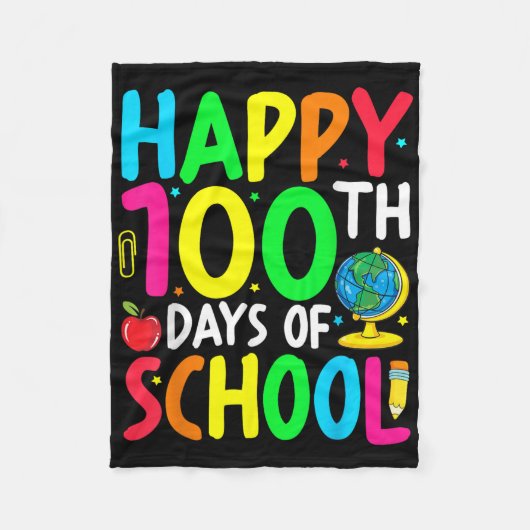 学校100日の幸せ100学校の日教え フリースブランケット (正面)