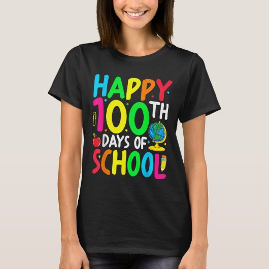 学校100日の幸せ100学校の日教え Tシャツ (正面)