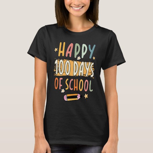 学校100日の幸せ100学校の日教え Tシャツ (正面)