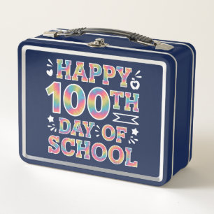 学校100日目のハッピータイダイ レインボー メタルランチボックス