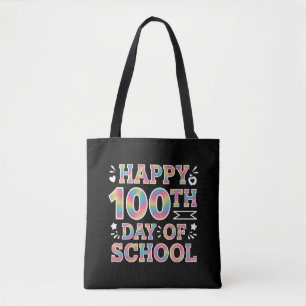学校100日目のハッピータイダイ レインボー 100日おめでとう トートバッグ