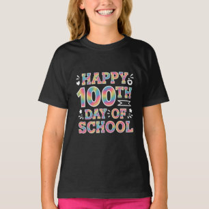 学校100日目のハッピータイダイ レインボー Tシャツ