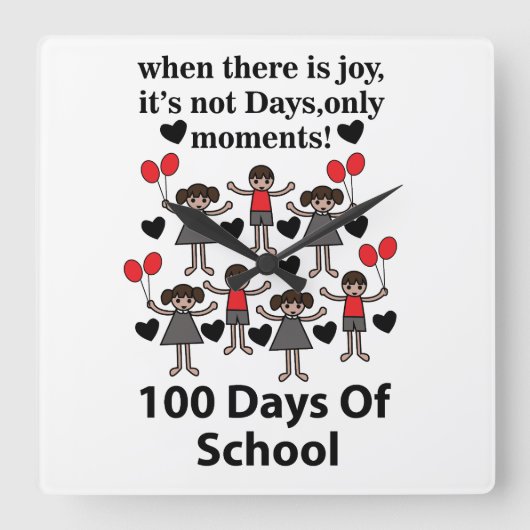 学校100日目の記念 スクエア壁時計 (正面)