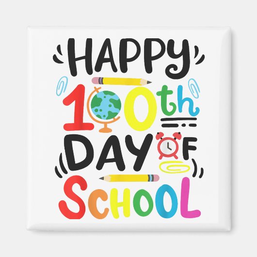 学校100日目ハッピー100学校日教え マグネット (正面)