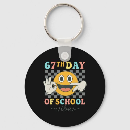 学校67日目の気分 67 笑顔 メッセージ キーホルダー (正面)