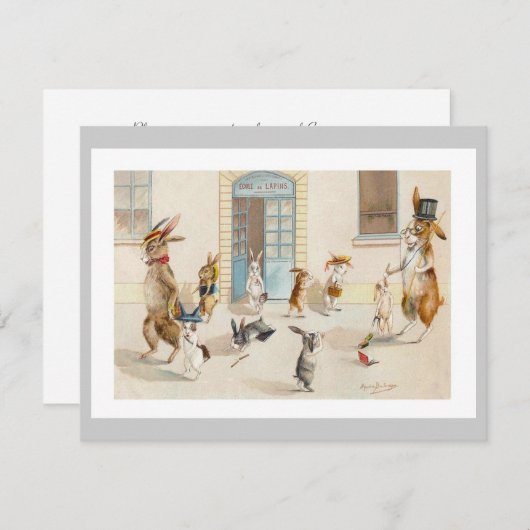 学校-イースターかわいいパーティの招待状のバニー 招待状 (正面/裏面)