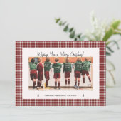 学校/大学メリークリスマス子供たち赤い格子縞 シーズンカード (スタンド正面)