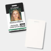 学校/従業員フォトバッジ – 黒と緑 バッジ (正面＆裏面)