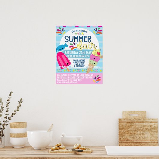 学校PTOサマーフェアのフライヤー夏休み ポスター (キッチン)