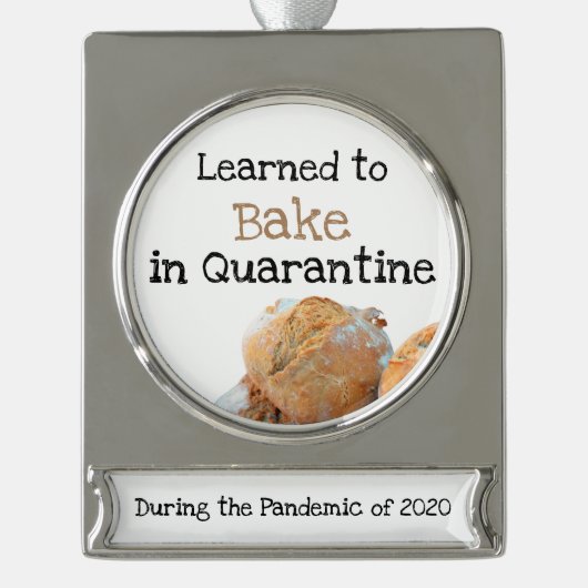 学検生中に焼くおもしろい文字パンフォト シルバープレートバナーオーナメント (正面)