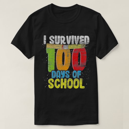 学生おもしろい100日目ギフトI生き延び100日O Tシャツ (デザイン正面)