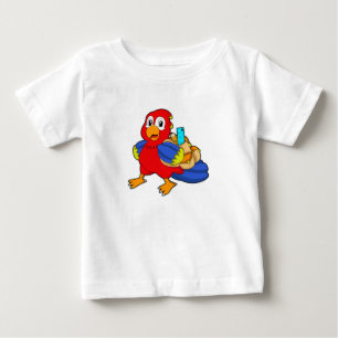 学生としてBackpackを適用したオウム ベビーTシャツ