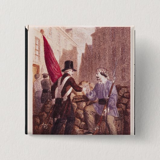 学生と彼のパンを共有している労働者 缶バッジ (正面)