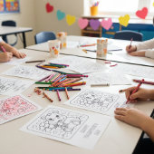 学生のためのカバのバレンタインデーぬりえ ポストカード