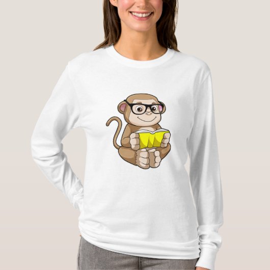 . .学生のサルと眼鏡と本 Tシャツ (正面)