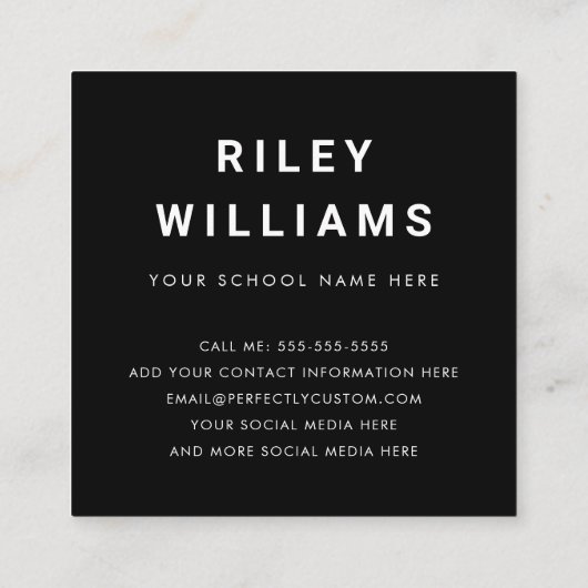 学生の卒業ネットワーク写真モダン黒 スクエア名刺 (裏面)