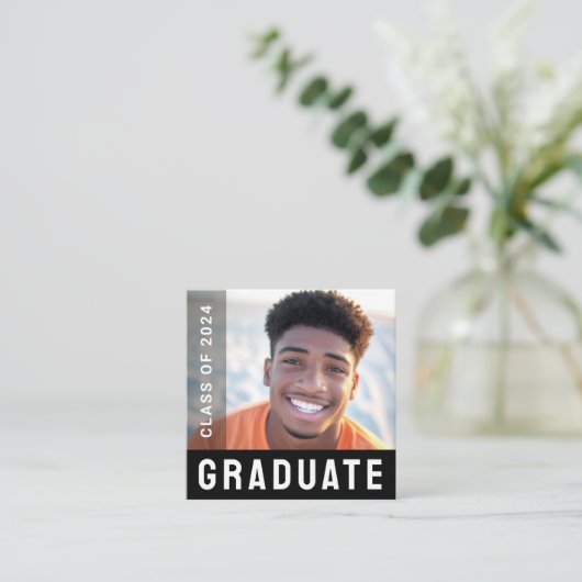 学生の卒業ネットワーク写真モダン黒 スクエア名刺 (スタンド正面)