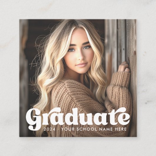 学生の卒業ネットワーク写真レトロフォント スクエア名刺 (正面)