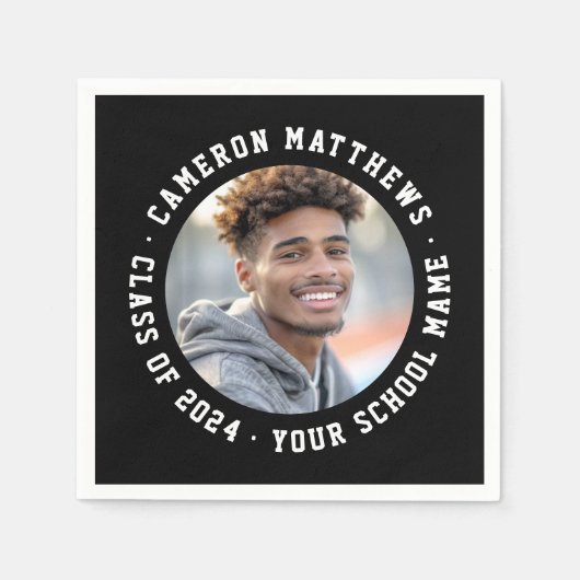 学生の卒業写真モダン白黒 スタンダードカクテルナプキン (正面)