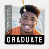 学生の卒業写真モダン黒 セラミックオーナメント (正面)