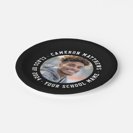 学生の卒業写真モダン黒 ペーパープレート (アングル)