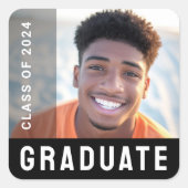 学生の卒業 現代的な黒の写真 スクエアシール (正面)