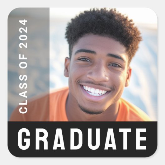 学生の卒業 現代的な黒の写真 スクエアシール (正面)