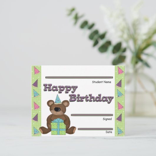 学生の誕生日表彰賞 ポストカード (スタンド正面)