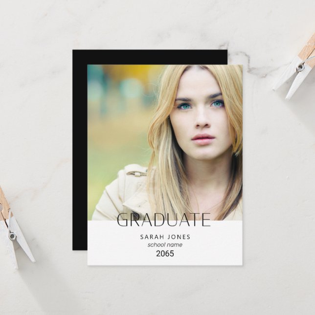 学生シンプル写真卒業小アナウンス (正面/裏面インサイチュ)