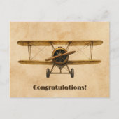 学生パイロットファーストソロヴィンテージ飛行機おめでとう ポストカード (正面)